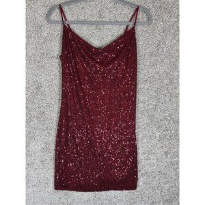 Bebop Sequin Mini Dress Size M Burgundy Adjustable Straps Stretch Party Cocktail